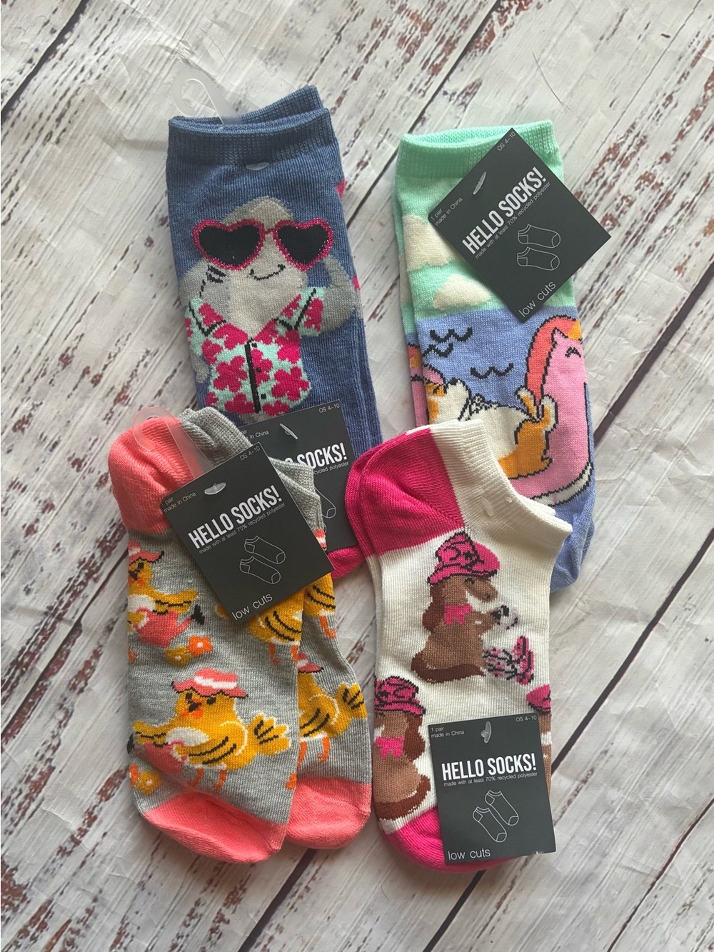 Target Brand Hello Socks! Bundle of 4 Girl’s Shoe Size 4-10 Cool Designs